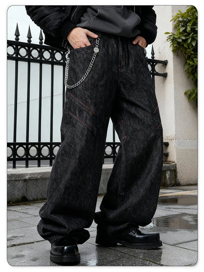 Calça Jeans Masculina American Retro Quatro Estações, Preta, Baggy, Perna Larga, Estilo Básico, Casual de Negócios, Solta, Jeans Unissex de Rua