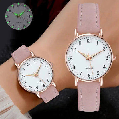 Ladies Diamond-Studded Luminous Retro Female Watch Leather Belt Quartz Watch Women Simplicity Casual Decoration Wristwatches