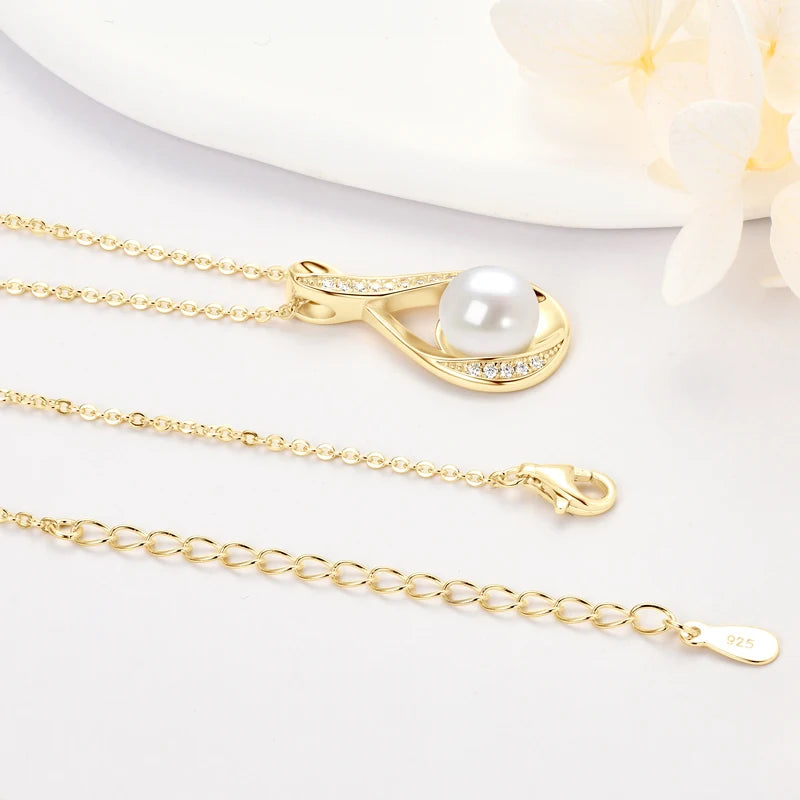 Moissanite Natural Freshwater Pearl Infinity Pendant Necklace & Earrings Sets for Women 925 Sterling Silver Wedding Jewelry Set