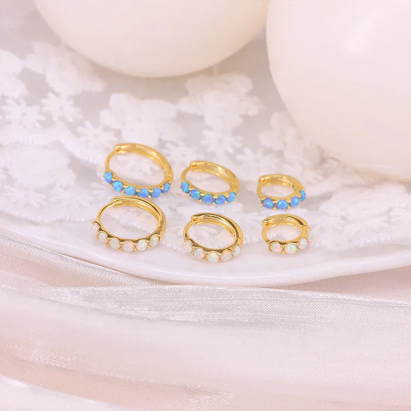 6 8 10mm 925 Sterling Silver Opal Round Piercing Huggie Hoop Earrings for Women Fine Jewelry Accessories Pendientes 1pc