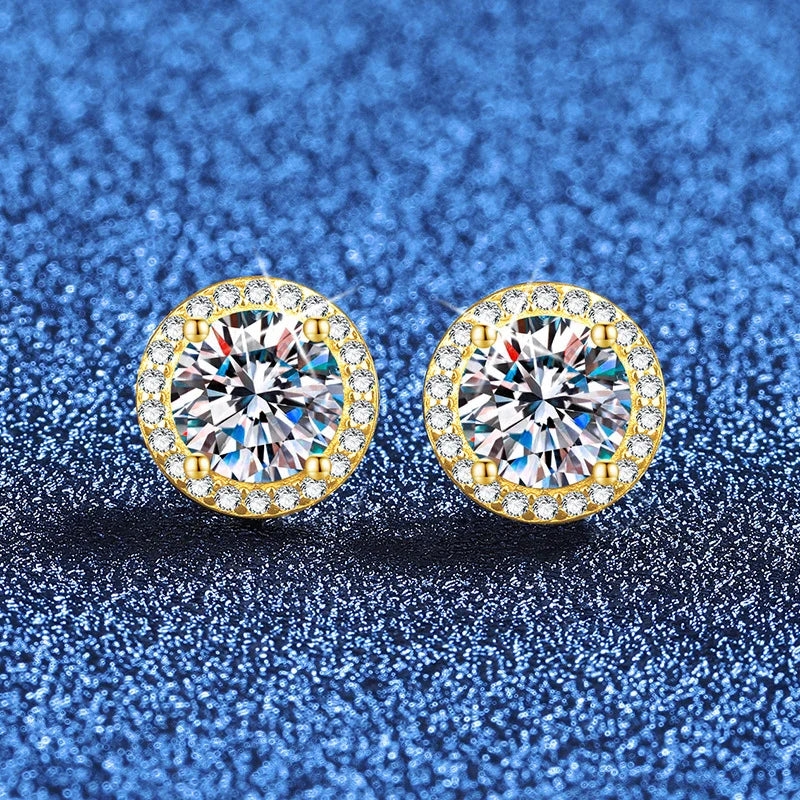 0.5ct 1ct 2ct Moissanite Stud Earrings For Women Party Bridal S925 Sterling Silver with Gold Plated Lab Diamond Earring