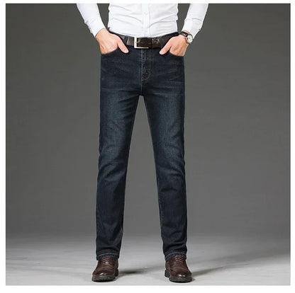 Tamanhos Grandes 40 42 44 46 2025 Nova Calça Casual Social Elástica Calça Jeans Azul Clássico Masculina Calça Jeans Solta Reta Masculina