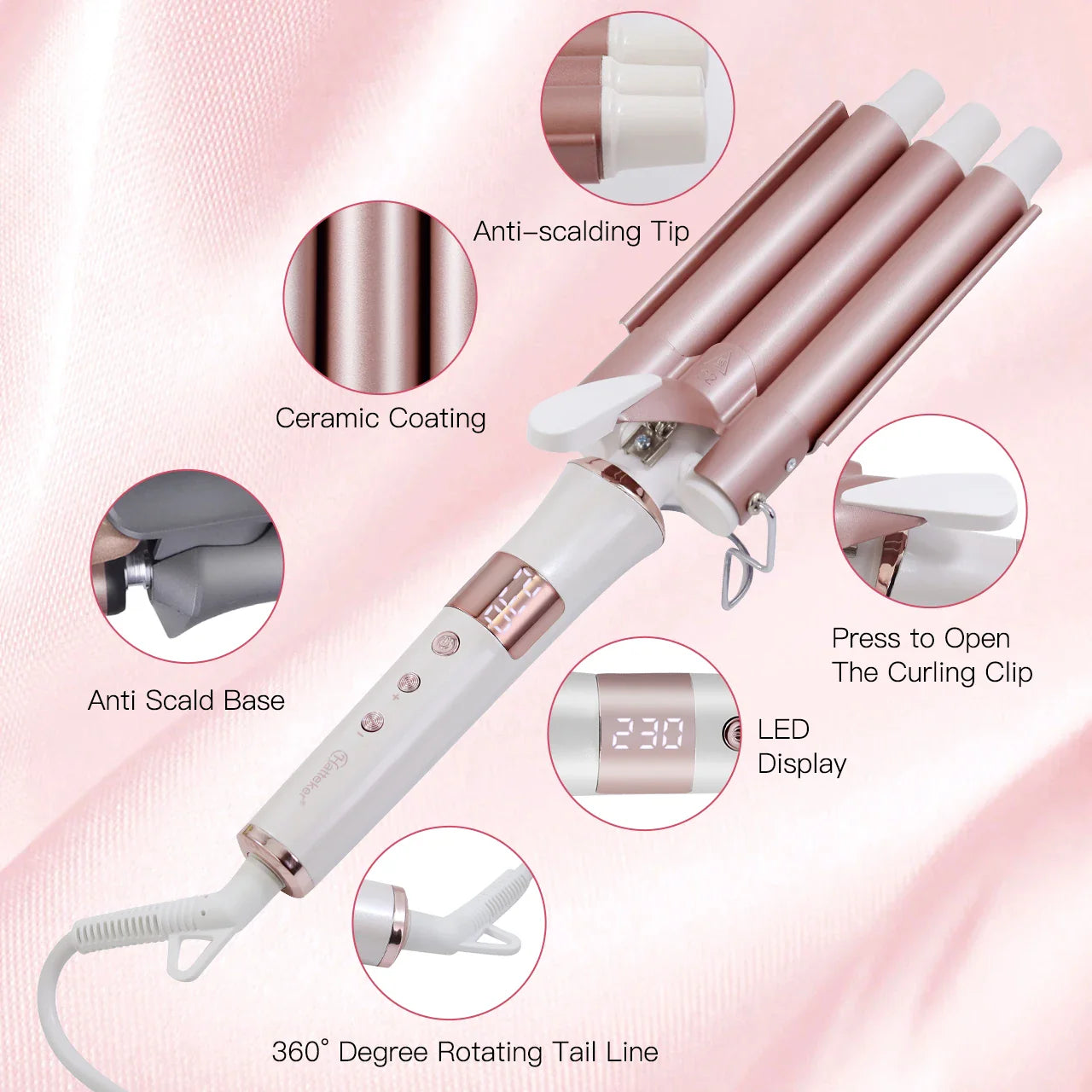 Hatteker Professional Hair Curling Iron Ceramic Triple Barrel Waver Electric Hair Styling Tool for Versatile Curls And Waves EU