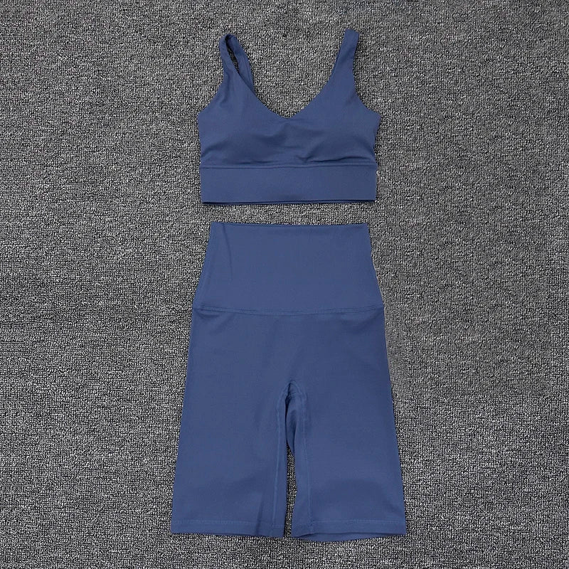 Nylon Short Sets Womens Clothing Sports Bra Cycling Shorts Workout Set Women's Tracksuit Gym Yoga Sexy Outfit Women 2023