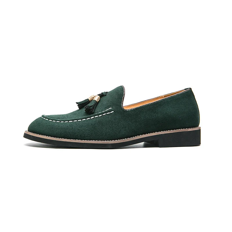 New Fashion Tassel Leather Men Shoes Slip On Loafers Round Toe Patchwork Suede Dress Shoes Man Daily Wedding Party Shoes for Man