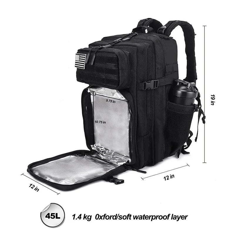 45L Meal Management Backpack for Men Women Tactical Adults Insulated Lunch Athletes Gym Bag Sports Daypacks With Bottle Holder