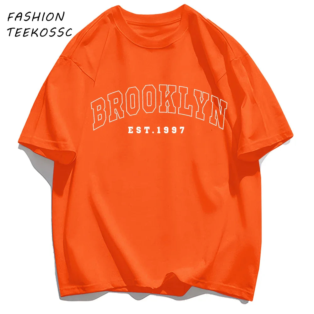 Brooklyn Est 1997 City Usa Printing Men T-Shirt Summer Casual T Shirts All-Match Crewneck Tops Oversized Soft Streetwear