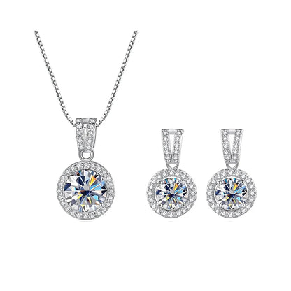 2ct total Moissanite Jewelry Set Sterling Silver 925 Necklace Earrings Fine Jewerly Wedding Set Pass Dismond Tester