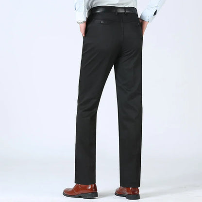 Summer Thin 100% Cotton Pants Mens Autumn Thick Suit Pant Slacks High Waist Straight Loose Bland Solid Business Casual Pants