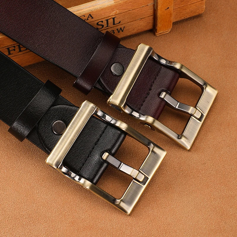 3.8cm Wide Men's Belt 110cm 120cm 130cm High-Quality Leather Belt Men's Retro Pure Cowhide Alloy Pin Buckle Jeans Men's Belt