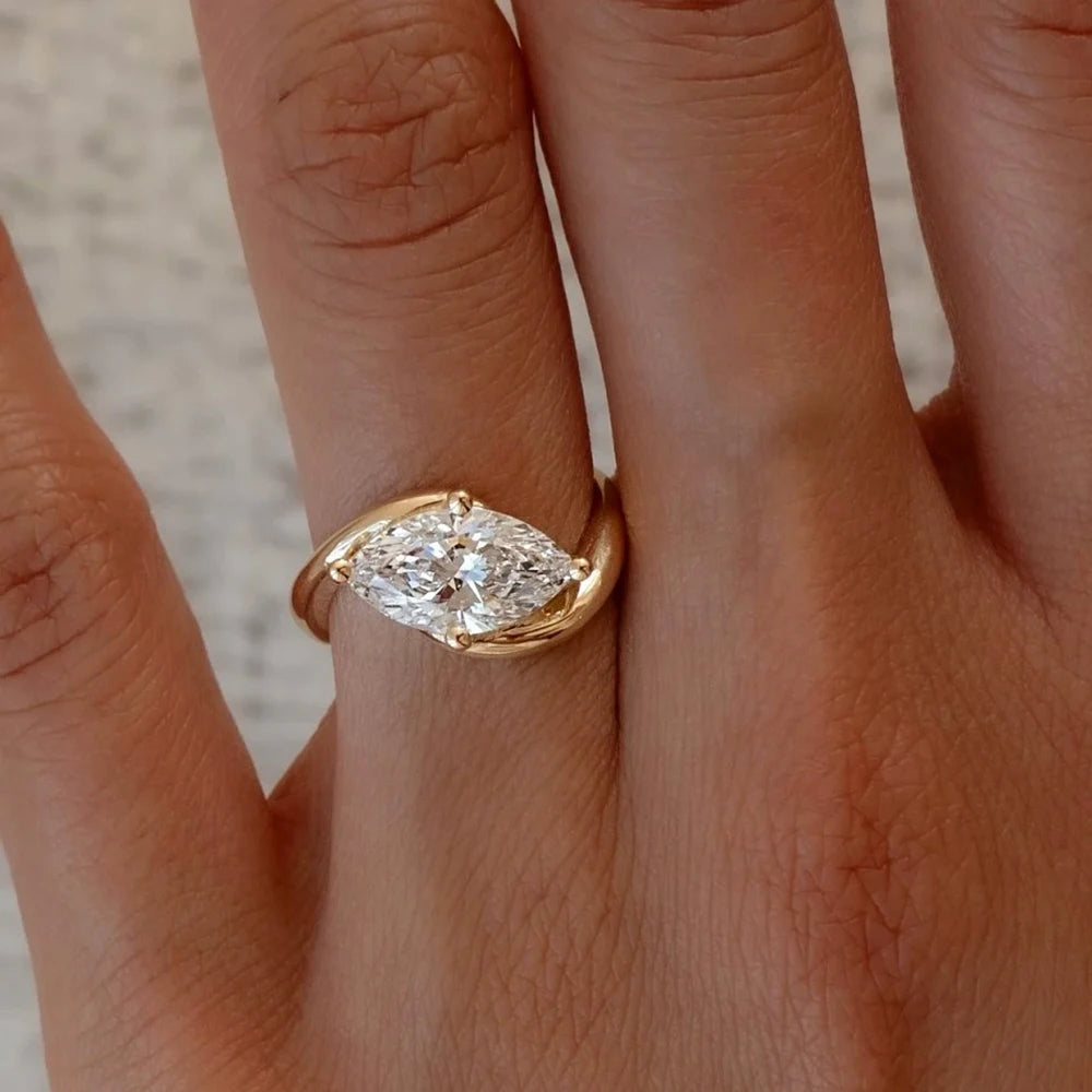 1/2CT Marquise Cut Moissanite Engagement Ring with Certicate 925 Sterling Silver Bypass Solitaire Diamond Wedding Ring for Women