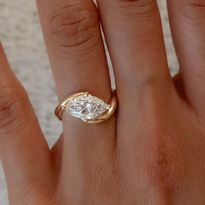 1/2CT Marquise Cut Moissanite Engagement Ring with Certicate 925 Sterling Silver Bypass Solitaire Diamond Wedding Ring for Women