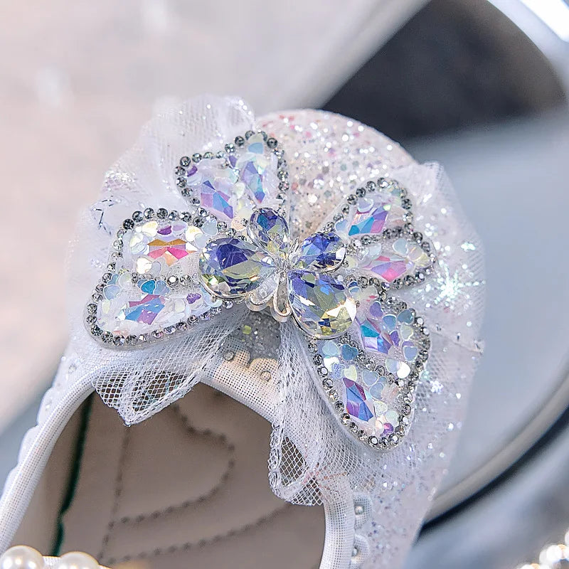 Bowtie Kids Leather Shoe Fashion Causal Sequins Children Causal Wedding Flat Shoes Autumn Girl Princess Shoes
