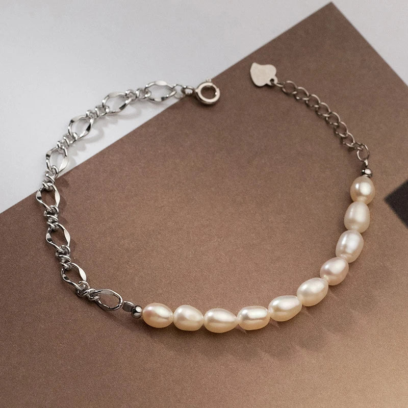 925 Sterling Silver Baroque Pearl Fashion Bracelet Chain Link For Women Irregular Design Fine Female Jewelry Gifts