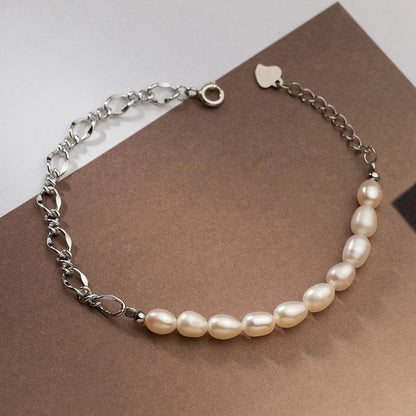 925 Sterling Silver Baroque Pearl Fashion Bracelet Chain Link For Women Irregular Design Fine Female Jewelry Gifts