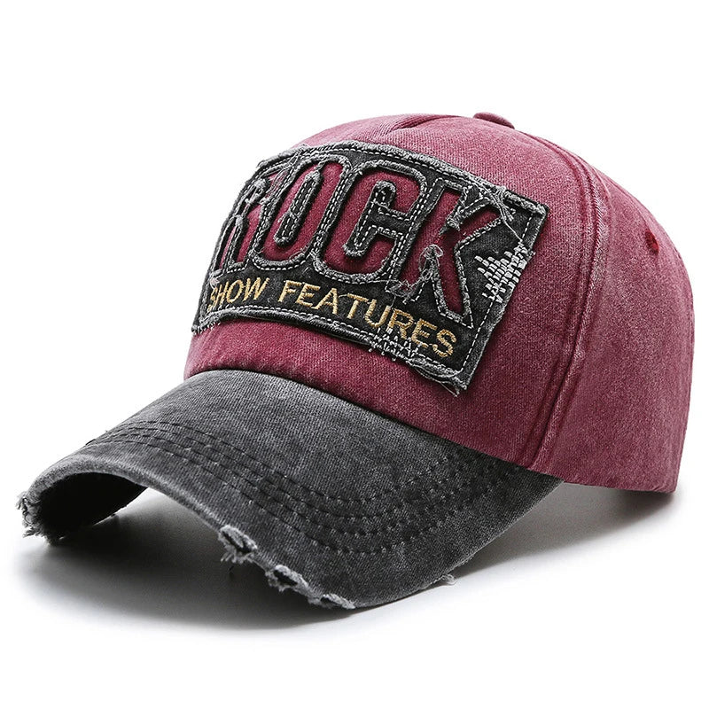 Letters Embroidered Patch Ripped Brushed Washed Distressed Design Style Unisex Cotton Adjustable Baseball Cap