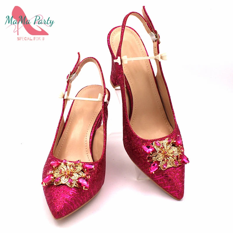 Nigerian Women Shoes and Bag Set in Gold Color High Quality New Arrivals Classics Style for Garden Party