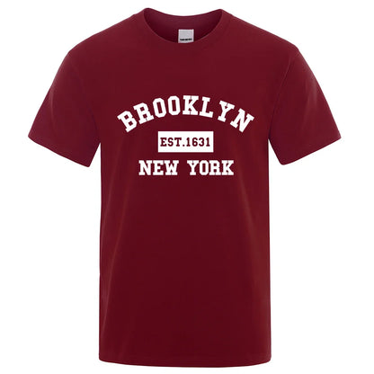 Brooklyn Est. 1631 New York Letter Print T-Shirt Man Casual Loose T-Shirts Summer Cotton Tops Fashion Breathable Tee Clothing