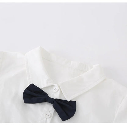 Baby Boys Gentleman 2pcs Overalls Set Bow Tie White Shirt+Suspender Shorts 1st Birthday Outfits Kids Handsome Suit