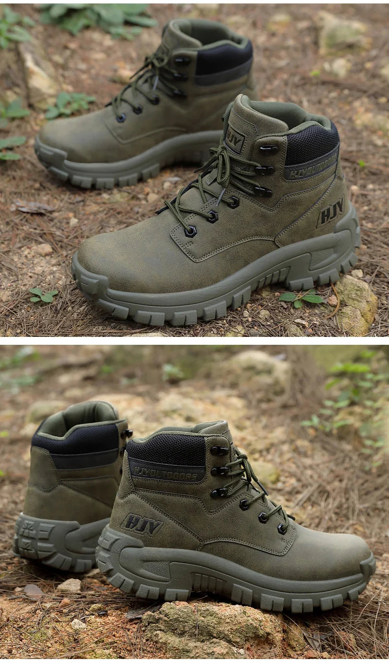 High-Top Leather Men's Boots Breathable Desert Combat Boots Outdoor Non-slip Hiking Boots Men Motorcycle Boots Work Ankle Boots