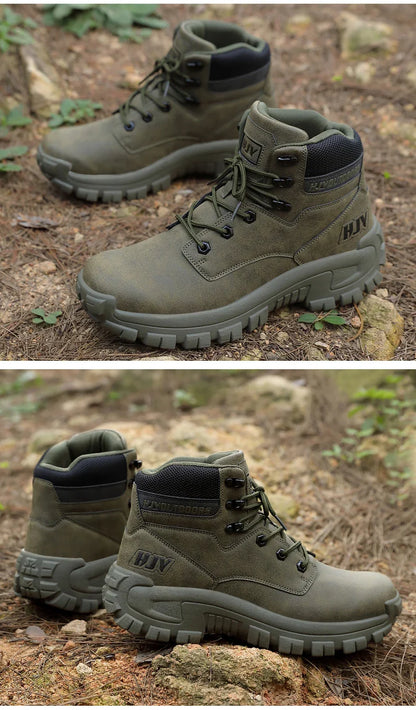 High-Top Leather Men's Boots Breathable Desert Combat Boots Outdoor Non-slip Hiking Boots Men Motorcycle Boots Work Ankle Boots