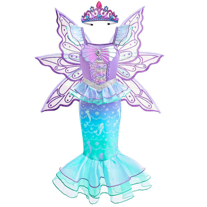 Ariel Cosplay Princess Costume Kids Cartoon Printed Dress Girls Halloween Children Carnival Birthday Party Clothes