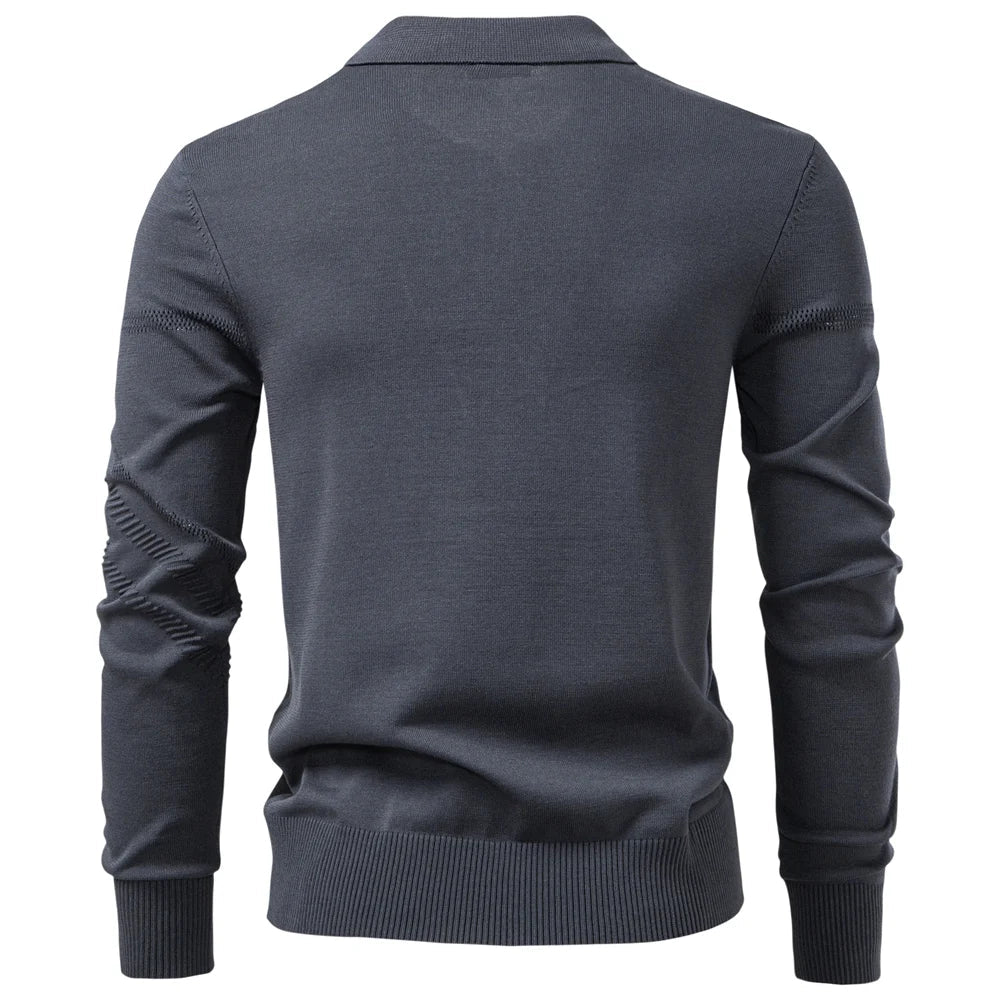 Men's Slim Fit Long Sleeve Polo Shirt Autumn Winter Thermal Comfort Fashion Stripe Solid Color Button up Polo Tops