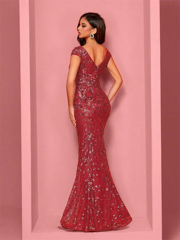 Elegant Champagne Evening Dress For Women Long 2024 Luxury Mermaid Formal Sequins Prom Wedding Party Cocktail Dresses