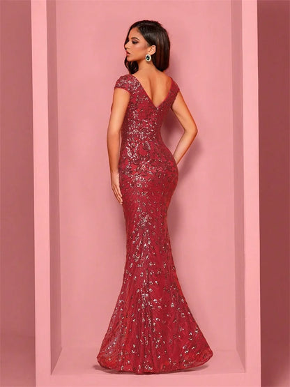 Elegant Champagne Evening Dress For Women Long 2024 Luxury Mermaid Formal Sequins Prom Wedding Party Cocktail Dresses
