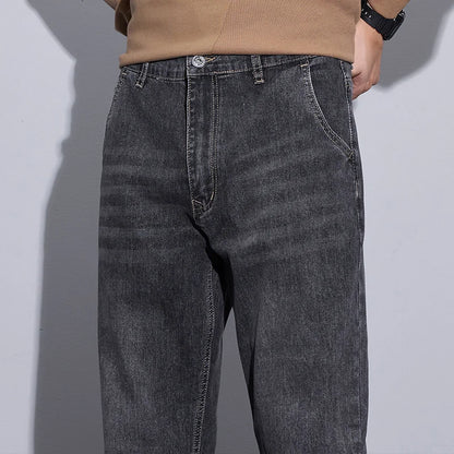 New Men's Micro Elastic Wide Leg Jeans American Retro Versatile Loose Fit Long Pants for All Seasons