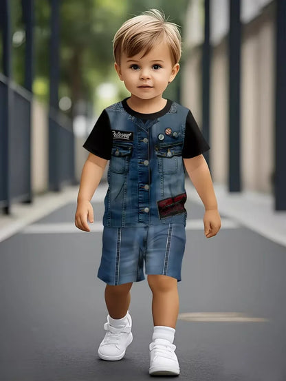 Boys Loose Casual Sets Summer Teen Gradient T-Shirts Shorts 2PCS Big Kids Sport Short Sleeve Clothes Suits Children Print Outfit