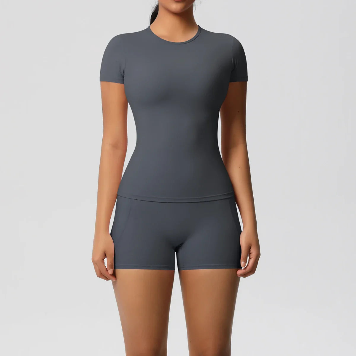 Workout Sportswear 2Pcs Piece Female Yoga Shirt Push Up Workout Clothes Women Outdoors Sport  High Waist  Fitness Sport Shorts