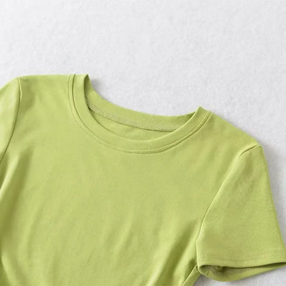 Harajuku Women Crew Neck Short Sleeve Cotton Tee With Ruched Sides Detail T-shirts