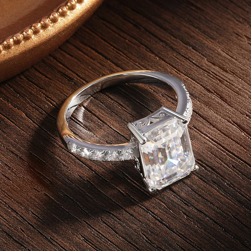 4ct Emerald Moissanite Ring s925 Sterling Sliver Luxury Lab Diamond White Gold Wedding Band Engagement Rings for Women