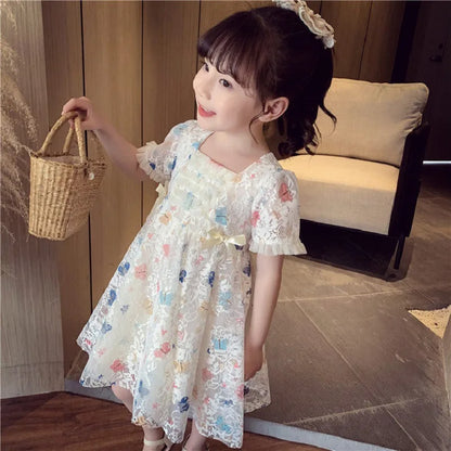 Vintage lace short sleeved dress For 2-9 yrs Baby Girls Loose Dress 6.1 Children's Day Clothing Cute beach Loose Clothes 2026