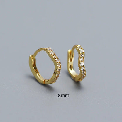 925 Sterling Silver Fashion Statement Gold Wavy Geometry Huggies Hoop Earrings for Women Bohemian Jewelry Ear Buckle Gift