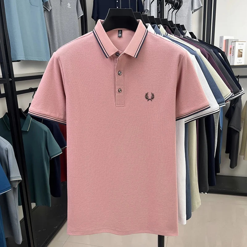 100% pure cotton embroidered new men's casual short sleeved polo shirt, fashionable, breathable, comfortable and versatile top