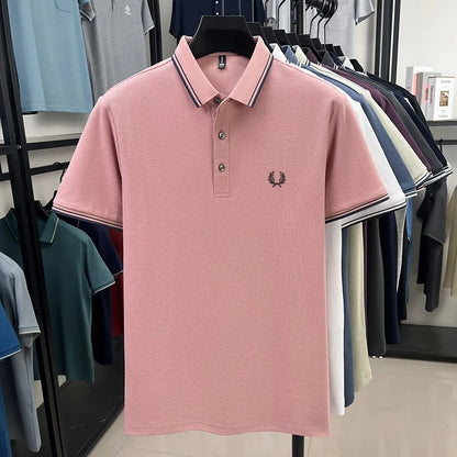 100% pure cotton embroidered new men's casual short sleeved polo shirt, fashionable, breathable, comfortable and versatile top