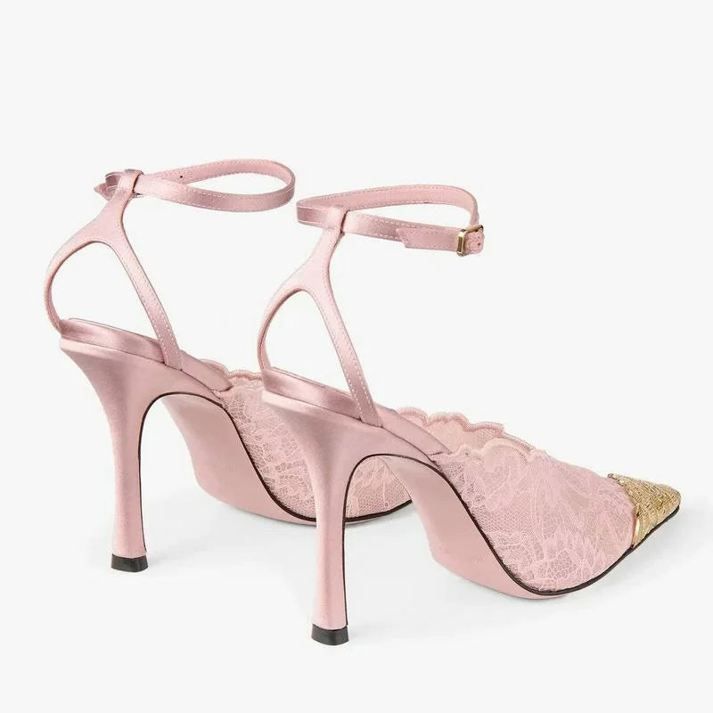 Fashion Lace Sequin Hollow Out Mesh Women Pumps Sexy Pointed Toe Designer Low Heels Slingback Sandals Ladies Shoes