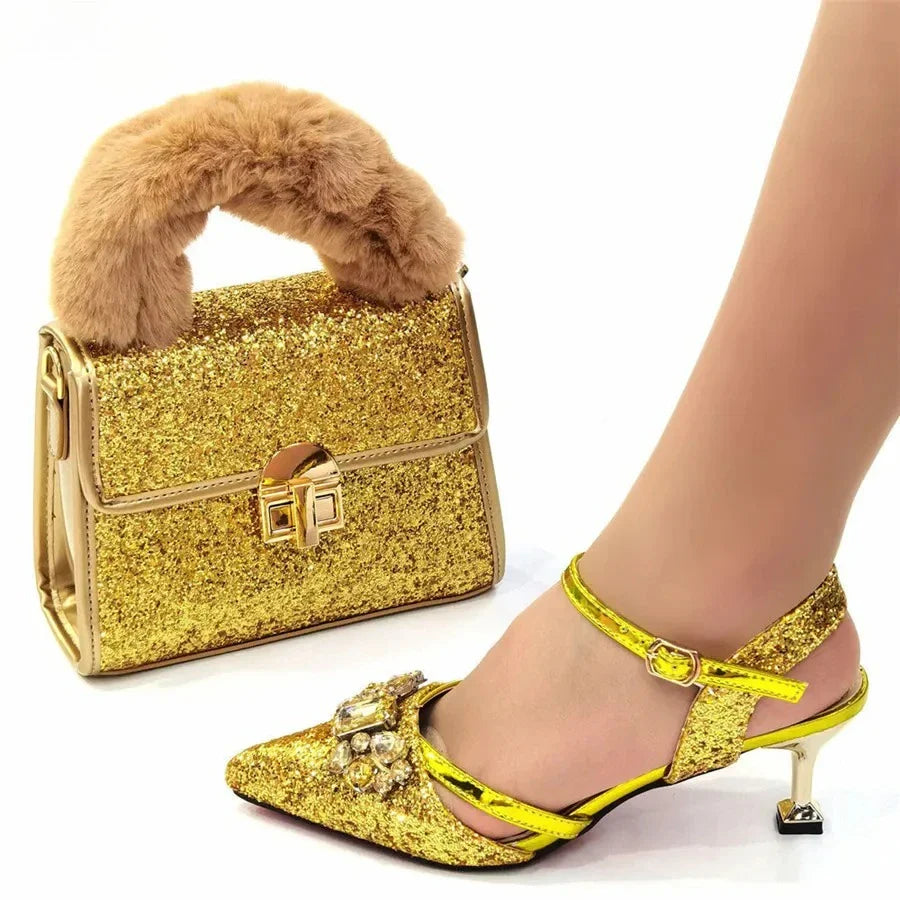 Fashion Orange Women Shoes And Bag Set To Match Ladies High Heels Wedding Pumps And Handbag Clutch Sandals Sandales CR928 6CM