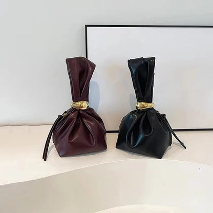 Mini Bolsas de Ombro de Couro PU com Design em Forma de Bolinho, para Mulheres, Modernas, com Nó, Retrô, de Pulso, Bolsas de Mão e Carteiras