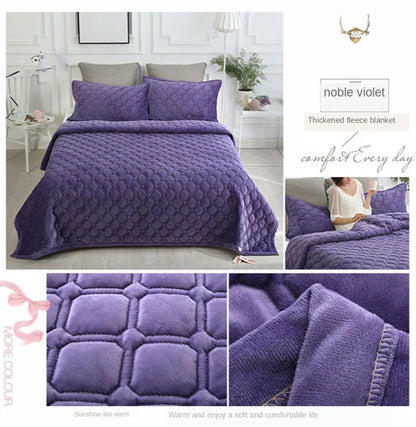 Solid Color Soft Velvet Quilted Bed Cover Blanket Short Plush Sofa Towel King Queen Size Anti-slip Bed Sheet 270x230cm Bedspread