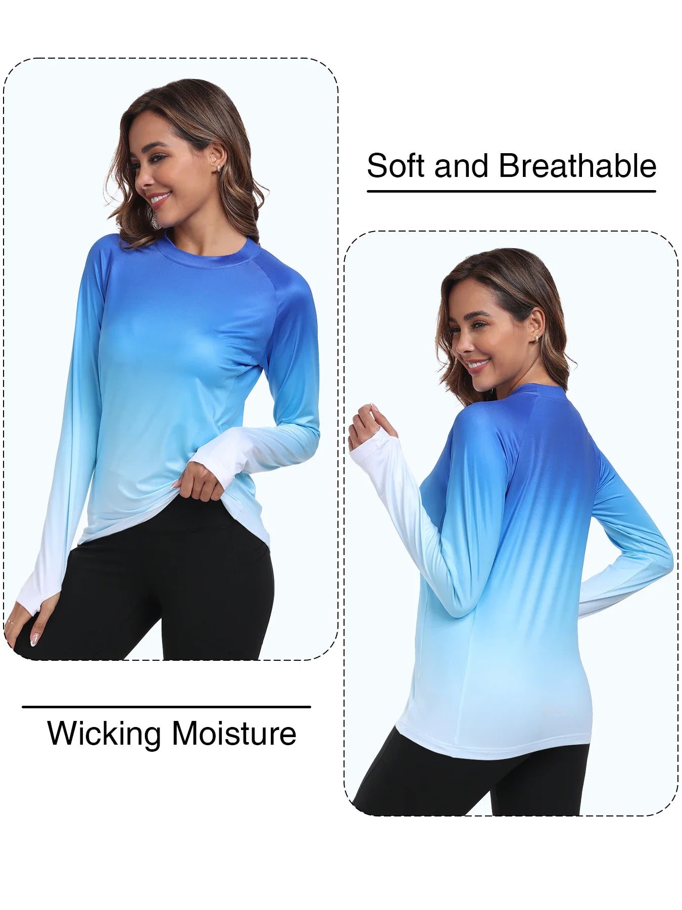 Women's UPF 50+ Sun Shirts Long Sleeve UV Protection Rash Guard Lightweight Quick Dry SPF Hiking Tops Outdoor