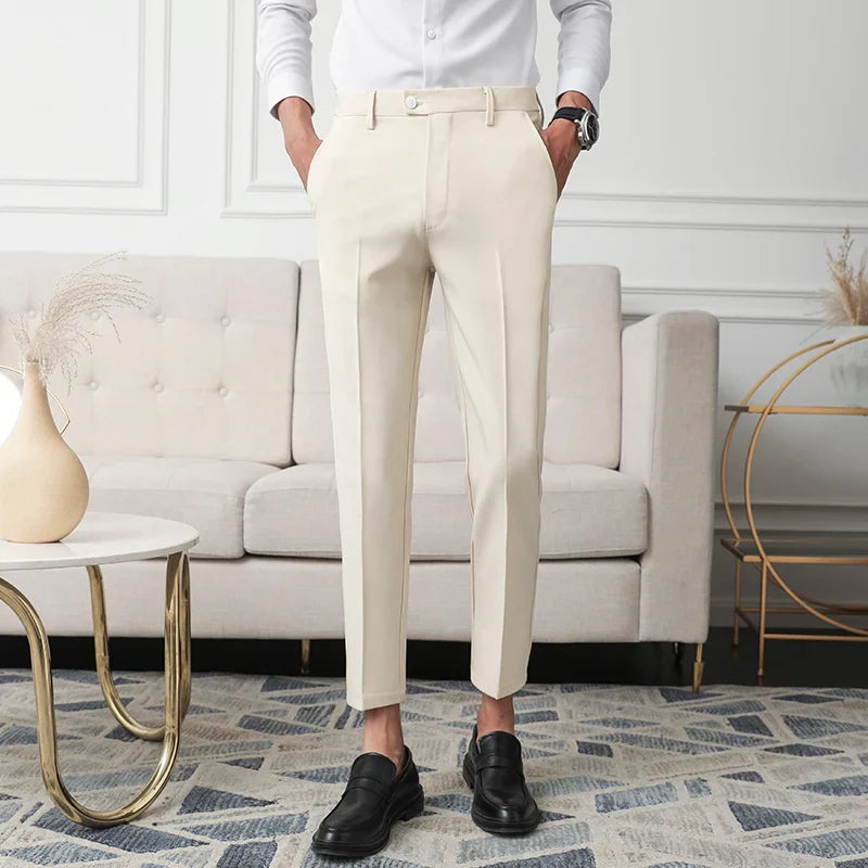 Thickened Fleece Men's Casual Straight Leg Pants Autumn Winter Elastic Slim Fit Korean Style Fashionable Nine Point Long Trou...