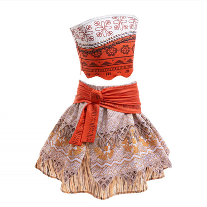 Moana Cosplay Dress For Girl New Little Girl Two Piece Suit Children Geometric Print Clothes Halloween Carnival Outfit Moana