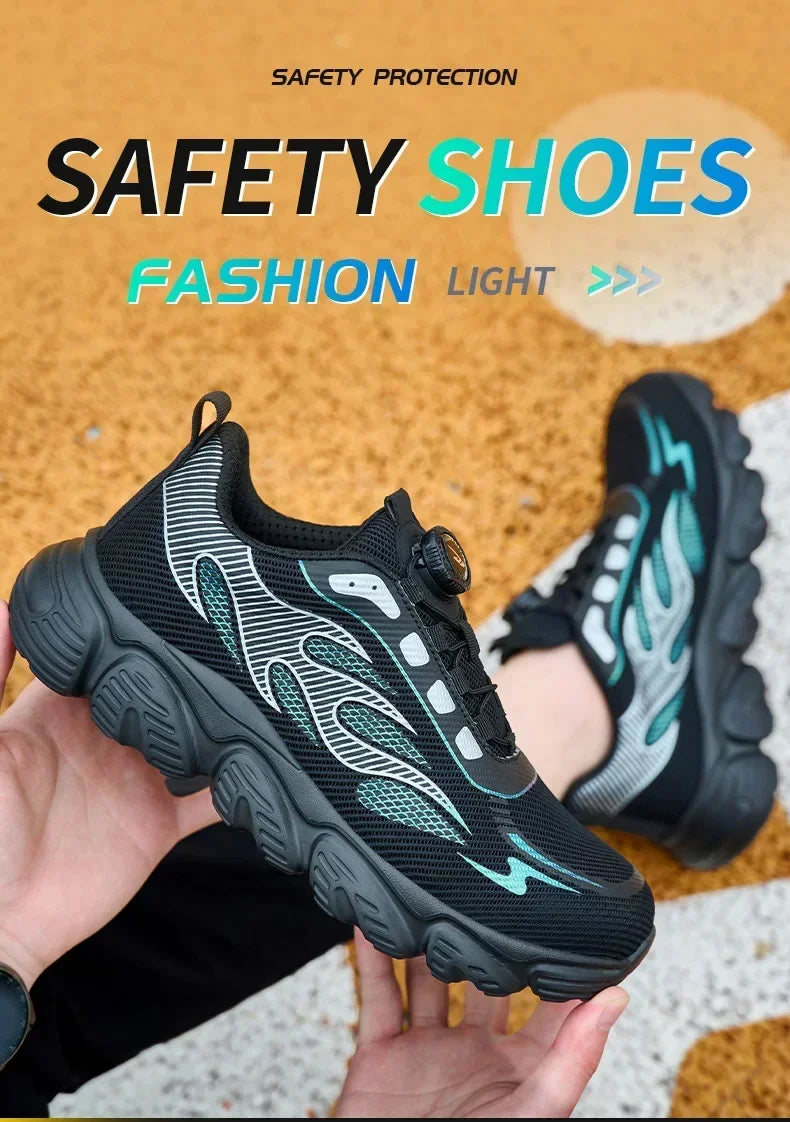 Rotating Button Tactical Boots Men Reflective Steel Toe Shoes Indestructible Work Sneakers Protective Safety Boots Size 47 48