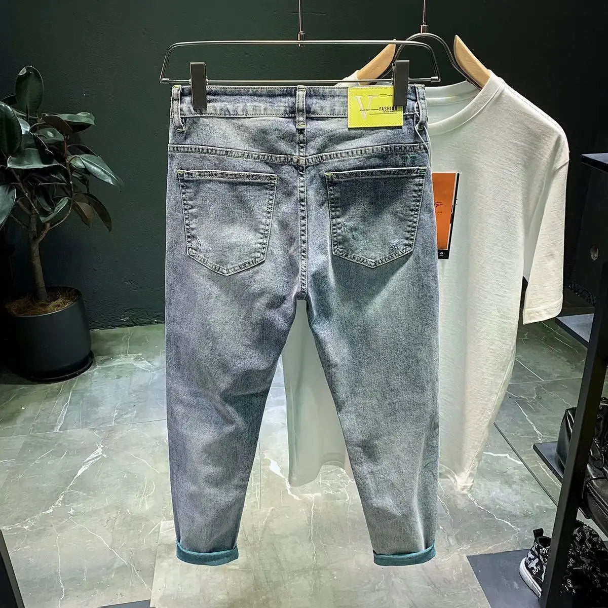High-end 2023 Harajuku Designer Clothes Denim New Trousers Kpop Stretch Trendy Korean-style with Our Luxury Men's Casual Jeans