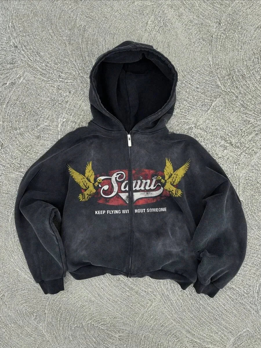 New Trend Hoodie Y2K Personalized Printed Sweatshirt Men's Harajuku Jacket Gothic Zipper Casual Sportswear Loose Fashion Hoodie