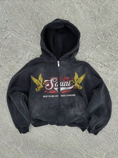 New Trend Hoodie Y2K Personalized Printed Sweatshirt Men's Harajuku Jacket Gothic Zipper Casual Sportswear Loose Fashion Hoodie