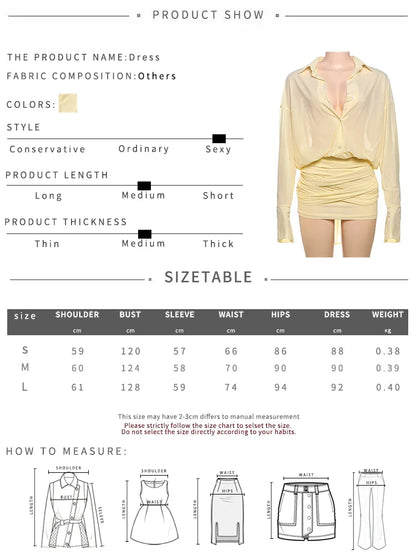Ruched See Through Dress Women Patchwork Single-Breasted Full Sleeve Bandage Tassel Trend Streetwear Mini Bodycon